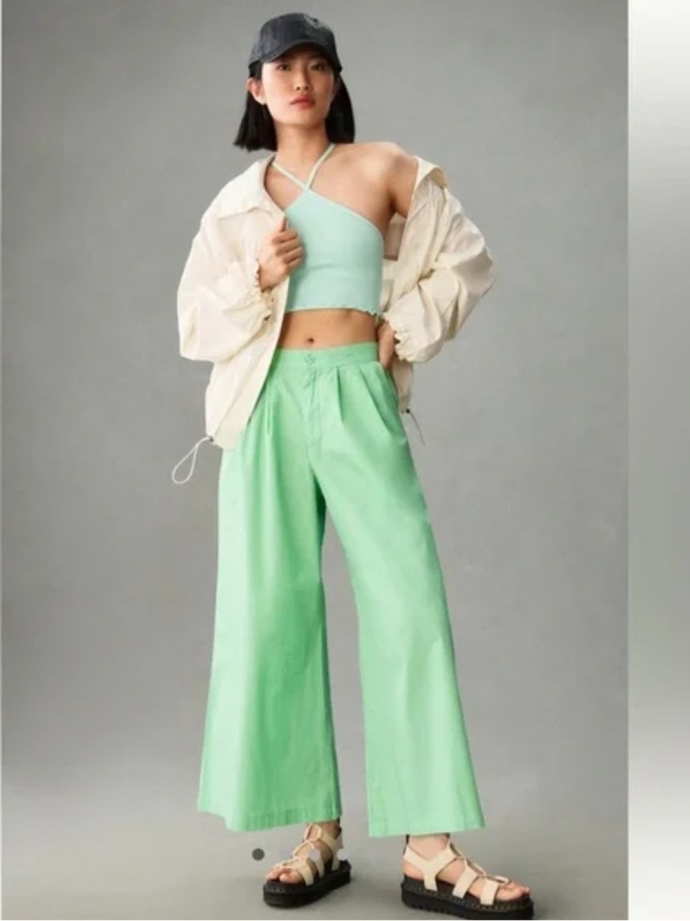 Anthropologie On the Road Cosmo Culotte Cotton Mint Green Extra Wide Leg Pants L